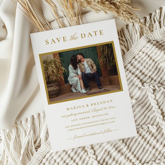 Elegante gouden fotolijst bruiloft save the date