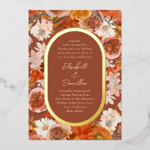 Elegante Gouden Frame Boho Terracotta Krans Bloem Folie Uitnodiging