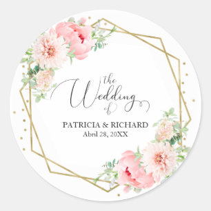 Elegante Gouden Frame Geometrische Blush Bloemige  Ronde Sticker