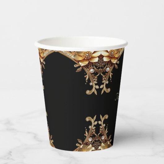 Elegante Gouden Frame Papieren Bekers (Voorkant)