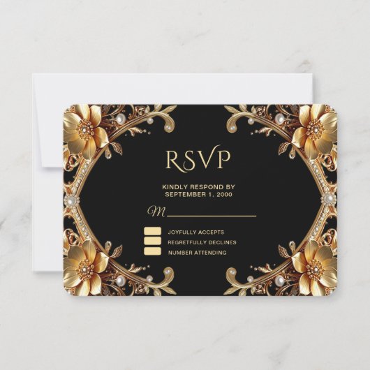 Elegante Gouden Frame RSVP Kaart (Voorkant)