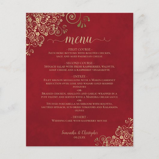 Elegante gouden franje op rode budget bruiloft Men (Voorkant)