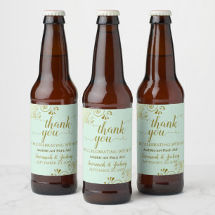 Elegante gouden franjes mintgroene trouw huwelijks bier etiket