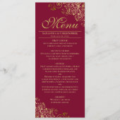 Elegante gouden franjes op bordeaux bruiloft menu (Voorkant)