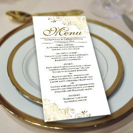 Elegante gouden franjes op witte bruiloft menu