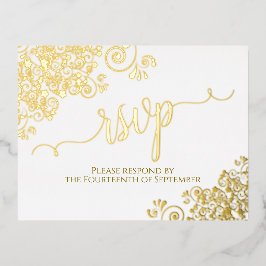 Elegante gouden franjes op witte bruiloft RSVP Folie Uitnodiging Briefkaart