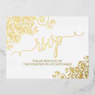 Elegante gouden franjes op witte bruiloft RSVP Folie Uitnodiging Briefkaart