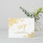 Elegante gouden franjes op witte bruiloft RSVP Folie Uitnodiging Briefkaart (Staand Voorkant)