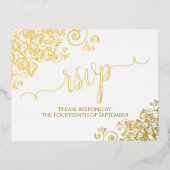Elegante gouden franjes op witte bruiloft RSVP Folie Uitnodiging Briefkaart (Voorkant)