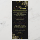 Elegante gouden franjes op zwarte bruiloft menu (Voorkant)