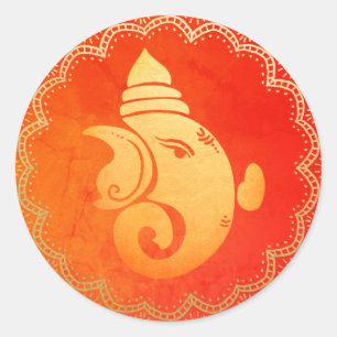 Elegante Gouden Ganapati Indiase Hindoe God Rood Ronde Sticker