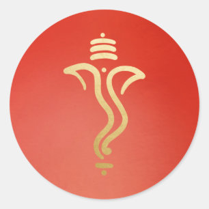 Elegante Gouden Ganesh/ Indiase God Rode Ronde Sticker