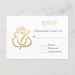 Elegante Gouden Ganesh   Indiase Huwelijks RSVP Kaart
