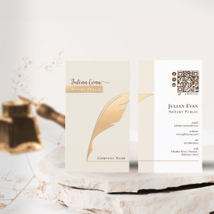 Elegante gouden ganzenveer Ivoor Notaris QR-code Visitekaartje