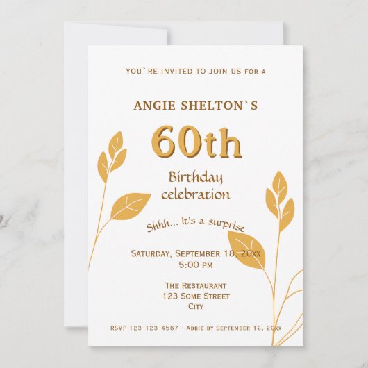 Elegante gouden gebladerte Botanische 60e verjaard Kaart (Voorkant)