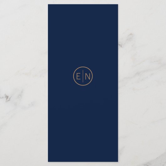 Elegante gouden gebladerte marine blauw bruiloft m menu (Achterkant)