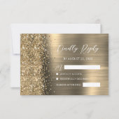 Elegante Gouden Geborstelde Metaal Glitter Script  RSVP Kaartje (Voorkant)