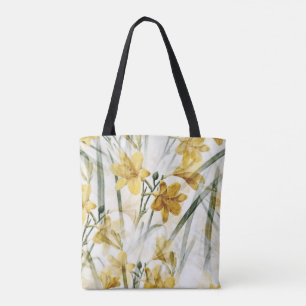 Elegante Gouden Gele Lelies Bloemige Waterverf Tote Bag