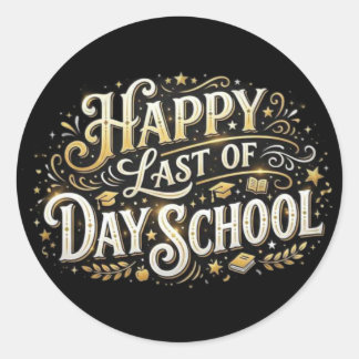 Elegante Gouden Gelukkige Laatste Schooldag Typogr Ronde Sticker
