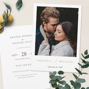 Elegante gouden gemengde lettertype script foto save the date