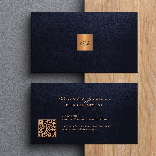 Elegante gouden gemoderniseerde QR-code navy Visitekaartje
