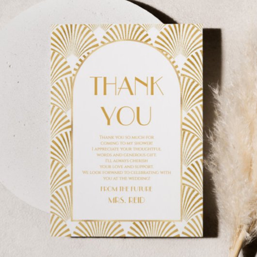 Elegante Gouden Geometrische Art Deco Bruidsdouche Bedankkaart