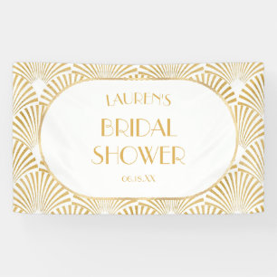 Elegante Gouden Geometrische Art Deco Bruiloft Fee Spandoek
