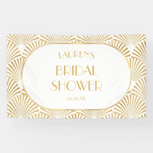 Elegante Gouden Geometrische Art Deco Bruiloft Fee Spandoek (Horizontaal)