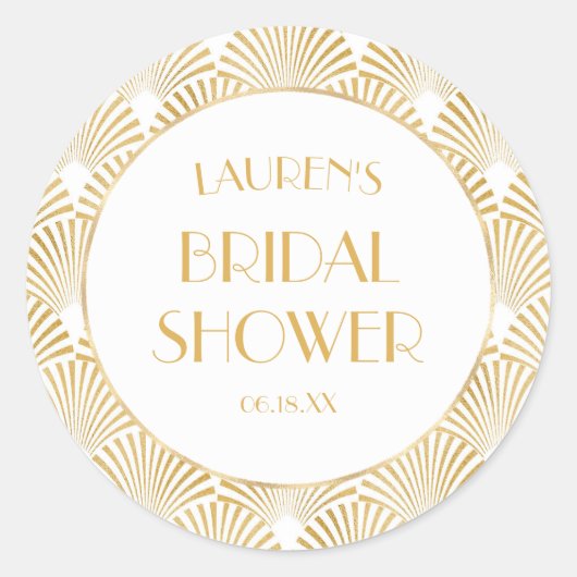 Elegante Gouden Geometrische Art Deco Bruiloftsbor Ronde Sticker (Voorkant)