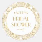 Elegante Gouden Geometrische Art Deco Bruiloftssho Ronde Sticker (Voorkant)