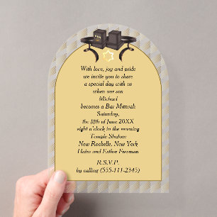 Elegante Gouden Geometrische Bar Mitzvah Tefillin Acryl Uitnodigingen