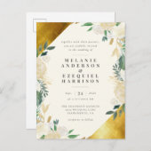 Elegante gouden geometrische bloemenbruiloft uitnodiging briefkaart (Voorkant / Achterkant)