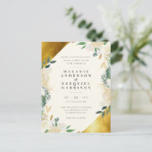 Elegante gouden geometrische bloemenbruiloft uitnodiging briefkaart (Staand voorkant)