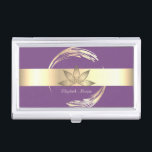 Elegante gouden geometrische cirkel Lotus Visitekaarthouder<br><div class="desc">Elegant geometrisch ontwerp met lotus,  uw monogram en naam.</div>