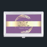 Elegante gouden geometrische cirkel Lotus Visitekaarthouder<br><div class="desc">Elegant geometrisch ontwerp met lotus,  uw monogram en naam.</div>