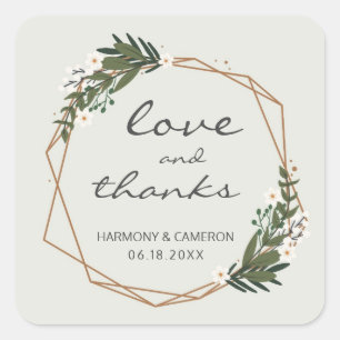 Elegante Gouden Geometrische Groene Boho Bruiloft Vierkante Sticker