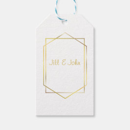 Elegante gouden geometrische huwelijkscadeaubijslu cadeaulabel