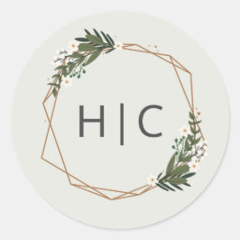 Elegante Gouden Geometrische Moderne Monogram Brui Ronde Sticker
