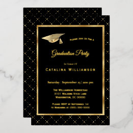 Elegante gouden geometrische patroon afstuderen folie uitnodiging