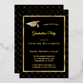 Elegante gouden geometrische patroon afstuderen folie uitnodiging
