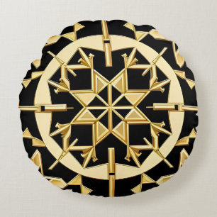 Elegante Gouden Geometrische Patroon Kunst Rond Kussen
