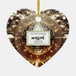 Elegante gouden gepersonaliseerde eerste kerst als keramisch ornament