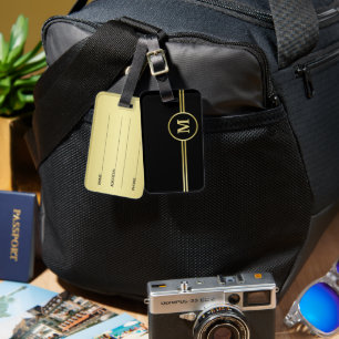 Elegante gouden gepersonaliseerde monogram op zwar bagagelabel