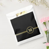 Elegante gouden gepersonaliseerde monogram op zwar bedankzakje (Gezegeld)