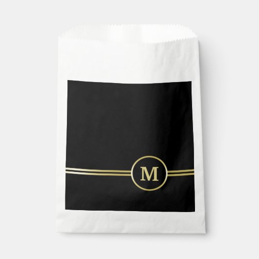 Elegante gouden gepersonaliseerde monogram op zwar bedankzakje (Voorkant)