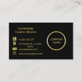 Elegante gouden gepersonaliseerde monogram op zwar visitekaartje (Achterkant)