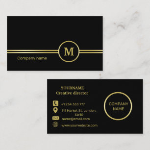 Elegante gouden gepersonaliseerde monogram op zwar visitekaartje