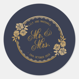 Elegante gouden gepersonaliseerde trouw | stickerz ronde sticker