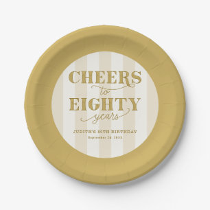Elegante Gouden Gestreepte Proost op 80 Jaar Verja Papieren Bordje