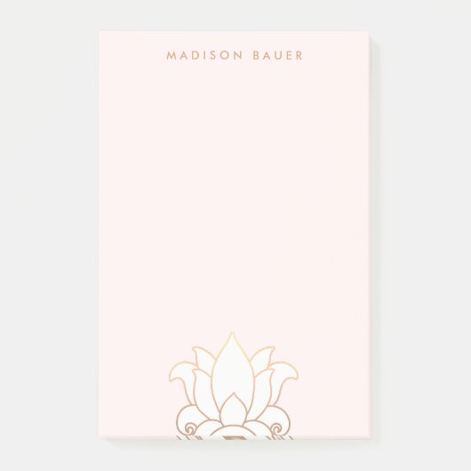 Elegante gouden gevoerde roze lotusbloem post-it® notes (Voorkant)